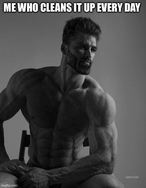Giga Chad | ME WHO CLEANS IT UP EVERY DAY | image tagged in giga chad | made w/ Imgflip meme maker