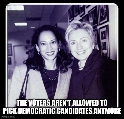 Hobama and Hillary | THE VOTERS AREN'T ALLOWED TO PICK DEMOCRATIC CANDIDATES ANYMORE | image tagged in hobama and hillary | made w/ Imgflip meme maker
