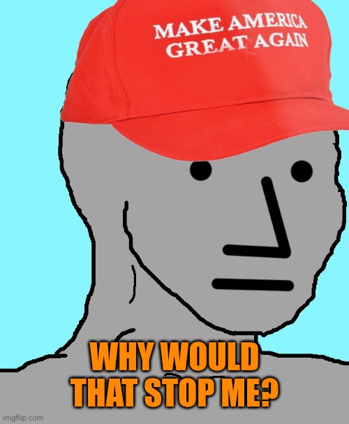 WHY WOULD THAT STOP ME? | image tagged in maga npc | made w/ Imgflip meme maker