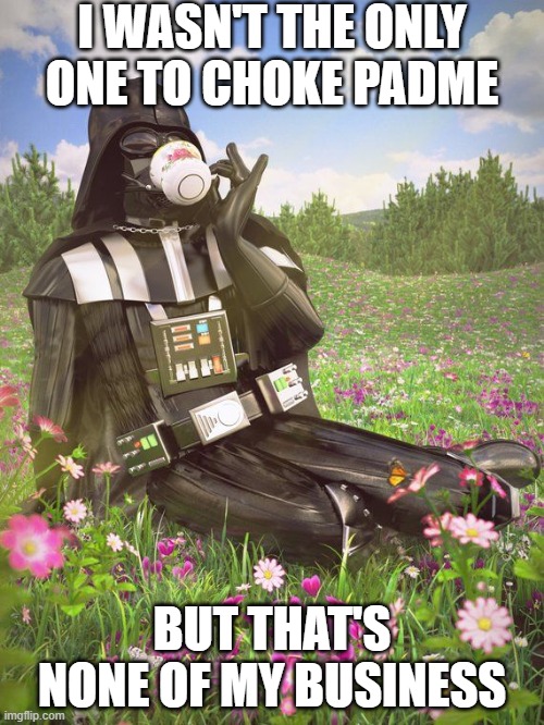 Darth Choke | I WASN'T THE ONLY ONE TO CHOKE PADME; BUT THAT'S NONE OF MY BUSINESS | image tagged in darth vader | made w/ Imgflip meme maker