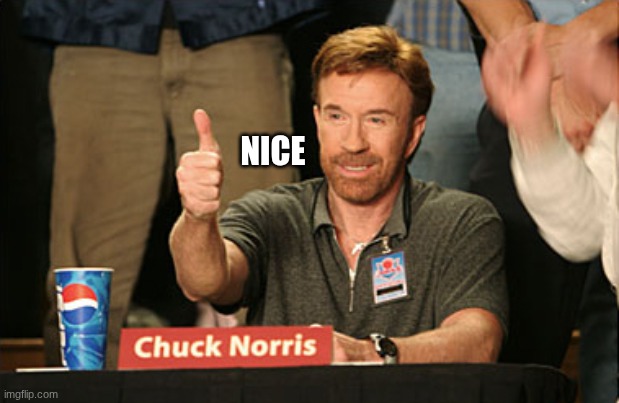 Chuck Norris Approves Meme | NICE | image tagged in memes,chuck norris approves,chuck norris | made w/ Imgflip meme maker