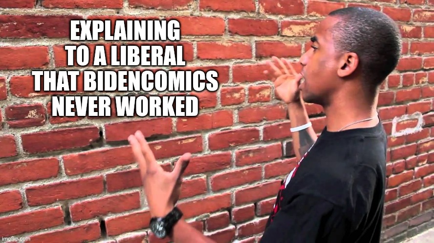 Talking to wall | EXPLAINING TO A LIBERAL THAT BIDENCOMICS NEVER WORKED | image tagged in talking to wall | made w/ Imgflip meme maker