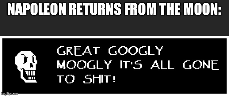 Mad papyrus | NAPOLEON RETURNS FROM THE MOON: | image tagged in mad papyrus | made w/ Imgflip meme maker