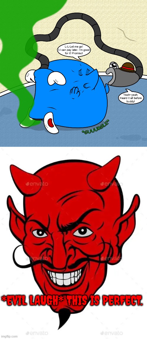 Creativgamer is a sinner | *EVIL LAUGH* THIS IS PERFECT. | image tagged in devil,cartoon,evil | made w/ Imgflip meme maker