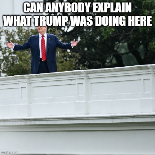 Dementia Donny | CAN ANYBODY EXPLAIN WHAT TRUMP WAS DOING HERE | image tagged in trump roofies | made w/ Imgflip meme maker