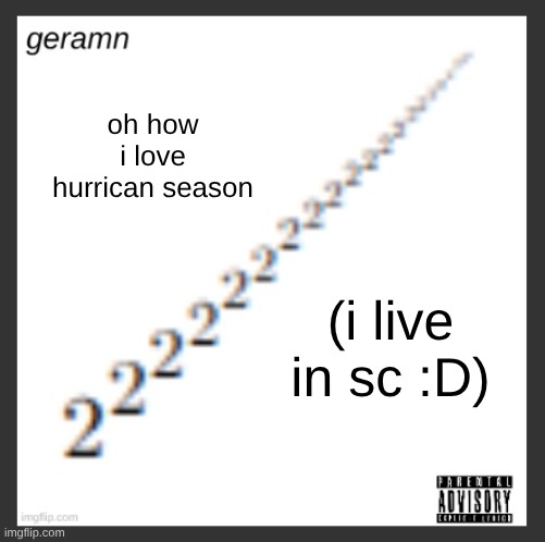 geramn's album announcement template | oh how i love hurrican season; (i live in sc :D) | image tagged in geramn's album announcement template | made w/ Imgflip meme maker