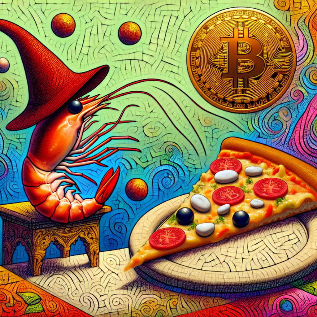red wizard hat shrimp eating bitcoin pizza Blank Meme Template