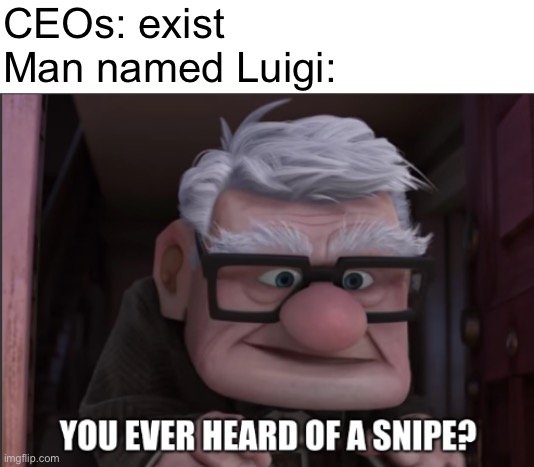 You ever heard of a snipe? | CEOs: exist
Man named Luigi: | image tagged in you ever heard of a snipe | made w/ Imgflip meme maker