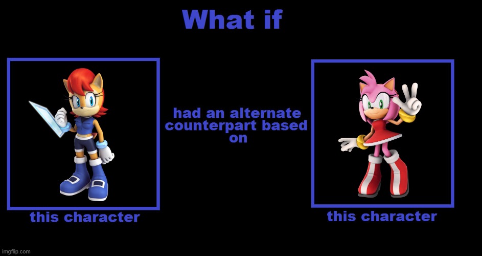 What if Modern Sally Acorn had an alternate counterpart based on Modern Amy Rose (Version 2) | image tagged in sally acorn,amy rose,sonic the hedgehog,alternate counterpart,memes | made w/ Imgflip meme maker