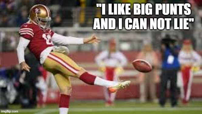 I like big punts and I can not lie. NFL football 49ers !! | "I LIKE BIG PUNTS AND I CAN NOT LIE" | image tagged in sports,nfl,football,san francisco 49ers,play on words,funny signs | made w/ Imgflip meme maker