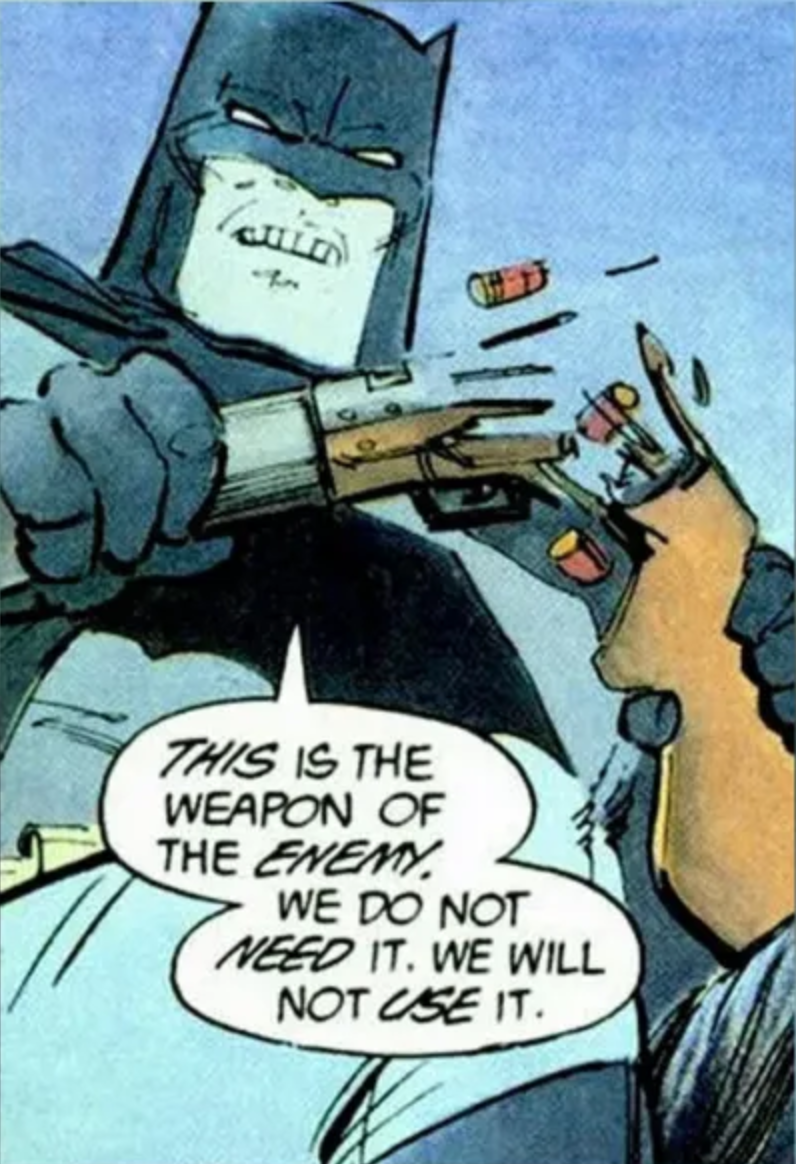 Batman breaking gun Blank Meme Template