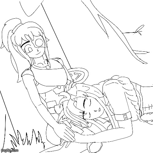 A sketch of Adira and Eliora. She sleepy :3 | image tagged in undertale,blue archive,oc,cute,wholesome,no they are not dating they are just besties | made w/ Imgflip meme maker