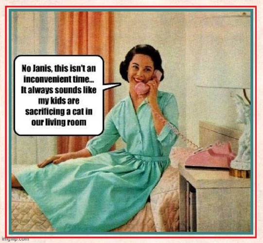 The Joys of Motherhood | image tagged in vince vance,motherhood,children playing,1950s housewife,memes,phone call | made w/ Imgflip meme maker