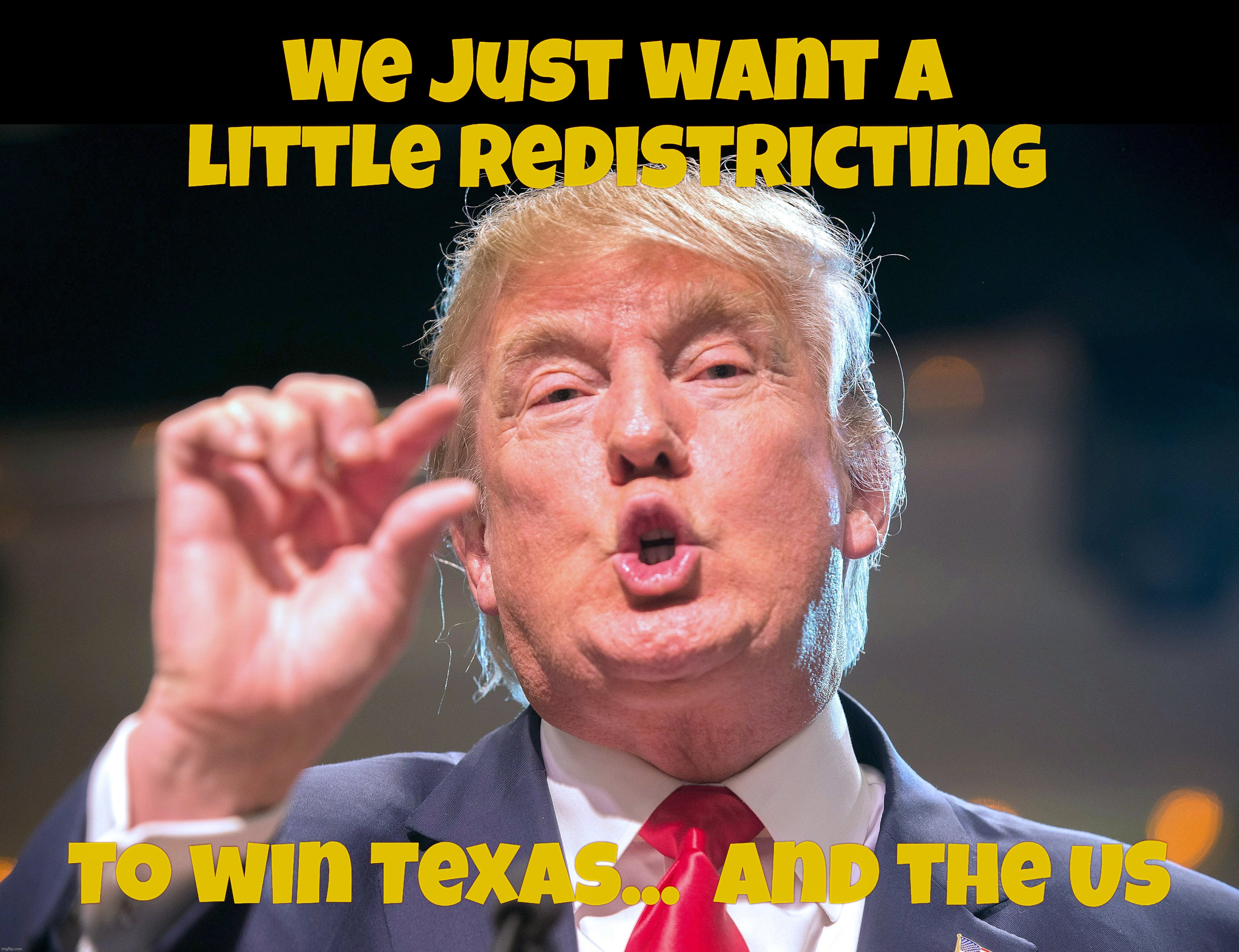 Trump and the MAGAtrumpliKlans are so popular, they have to gerrymander to win | We just want a little redistricting; To win Texas...  and the US | image tagged in trump,just a little bit,gerrymandering,rigged elections,cheating,losers | made w/ Imgflip meme maker