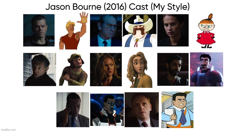 Jason Bourne (2016) Cast (My Style) | image tagged in jason bourne 2016 cast my style,jason bourne,meme,memes,spoof cast,characters | made w/ Imgflip meme maker