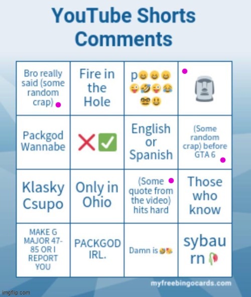 bruh only four? | image tagged in youtube shorts comments bingo | made w/ Imgflip meme maker