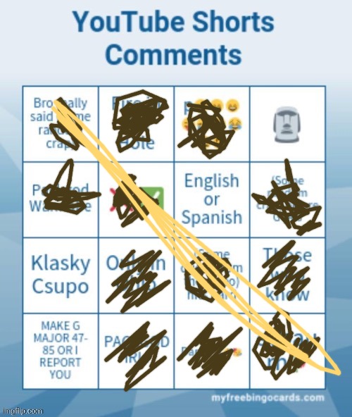 YouTube Shorts comments bingo | image tagged in youtube shorts comments bingo | made w/ Imgflip meme maker