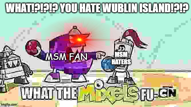 What the Mixels fu- | WHAT!?!?!? YOU HATE WUBLIN ISLAND!?!? MSM FAN; MSM HATERS | image tagged in what the mixels fu- | made w/ Imgflip meme maker