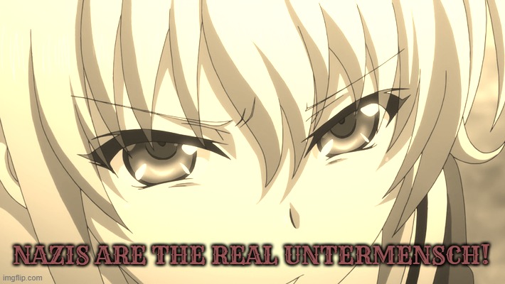 anime and western style anti nazi meme | NAZIS ARE THE REAL UNTERMENSCH! | image tagged in nao tomori,western,anime,charlotte,charlotte anime,based | made w/ Imgflip meme maker