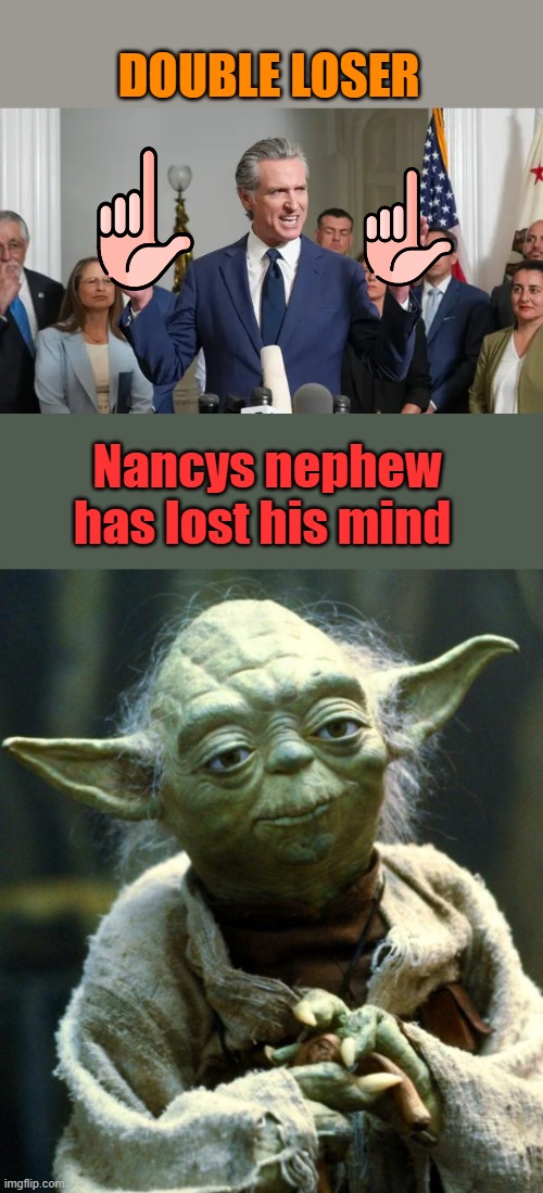 DOUBLE LOSER; Nancys nephew has lost his mind | image tagged in memes,star wars yoda | made w/ Imgflip meme maker