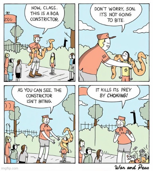 War and Peas | image tagged in comics,field trip,zoo,boa constrictor,war and peas | made w/ Imgflip meme maker