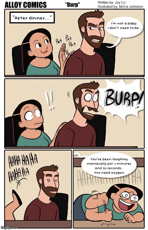 image tagged in comics,alloy comics,burp,die laughing | made w/ Imgflip meme maker
