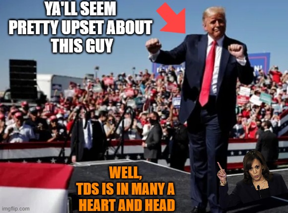Trump dance fool | YA'LL SEEM 
PRETTY UPSET ABOUT 
THIS GUY; WELL, 
TDS IS IN MANY A 
HEART AND HEAD | image tagged in trump dance fool | made w/ Imgflip meme maker