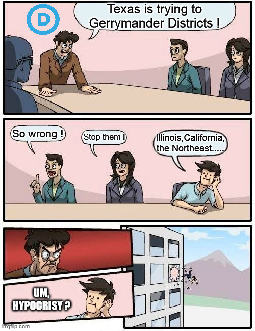 Gerrymander Hypocrisy | Texas is trying to Gerrymander Districts ! So wrong ! Stop them ! Illinois,California, the Northeast..... UM, HYPOCRISY ? | image tagged in memes,boardroom meeting suggestion,we can do it,they are not allowed,double standards | made w/ Imgflip meme maker