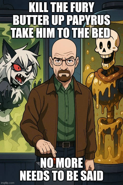 Walter | KILL THE FURY BUTTER UP PAPYRUS TAKE HIM TO THE BED; NO MORE NEEDS TO BE SAID | made w/ Imgflip meme maker