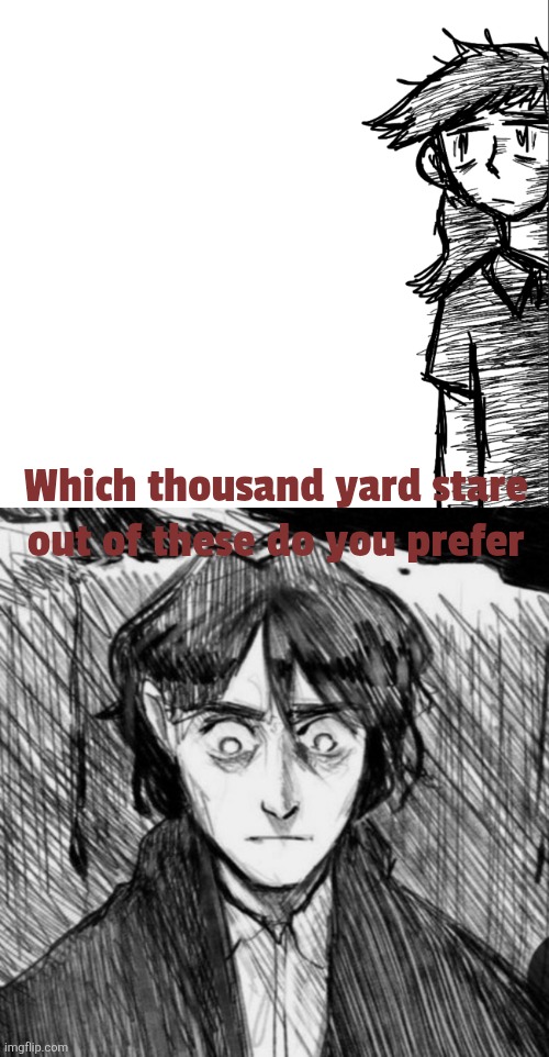 Which thousand yard stare out of these do you prefer | image tagged in thousand yard stare dea,thousand yard stare raskolnikov | made w/ Imgflip meme maker