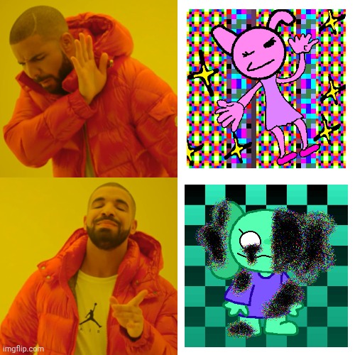 I met him, but he's a Corrupted Kellen, it's a JE account | image tagged in memes,drake hotline bling,aqua escape,robbys adventure | made w/ Imgflip meme maker