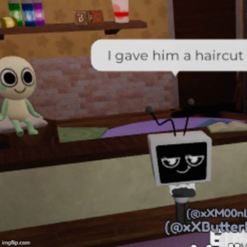 Vee gave Dandy a haircut.mp3 | image tagged in vee,dandy's world,dandicus dancifer,dandy | made w/ Imgflip meme maker