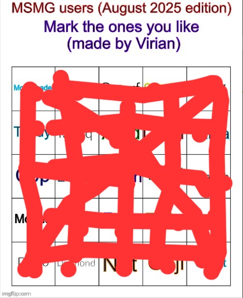 i have no enemies | image tagged in msmg user bingo august 2025 edition | made w/ Imgflip meme maker