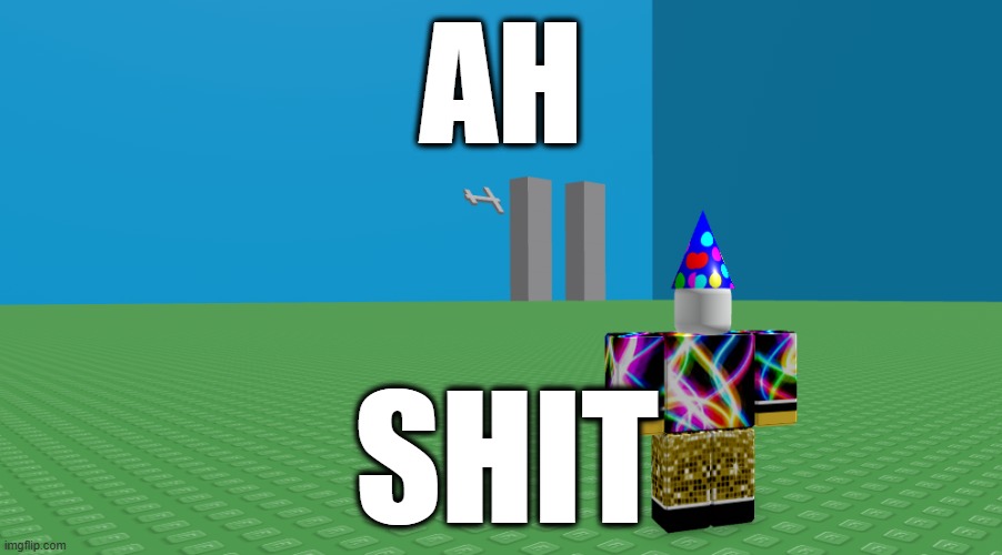 og Roblox towers | AH; SHIT | image tagged in og roblox towers | made w/ Imgflip meme maker