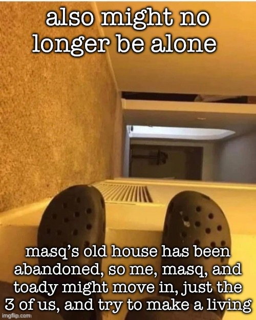 toady and me are 15, masq and me are 16, so hopefully it’ll work if we try hard enough | also might no longer be alone; masq’s old house has been abandoned, so me, masq, and toady might move in, just the 3 of us, and try to make a living | image tagged in i m gonna fall | made w/ Imgflip meme maker