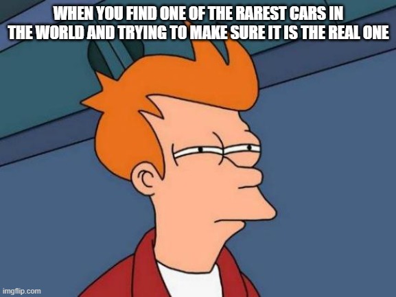 Making sure rare car is a real one | WHEN YOU FIND ONE OF THE RAREST CARS IN THE WORLD AND TRYING TO MAKE SURE IT IS THE REAL ONE | image tagged in memes,futurama fry | made w/ Imgflip meme maker