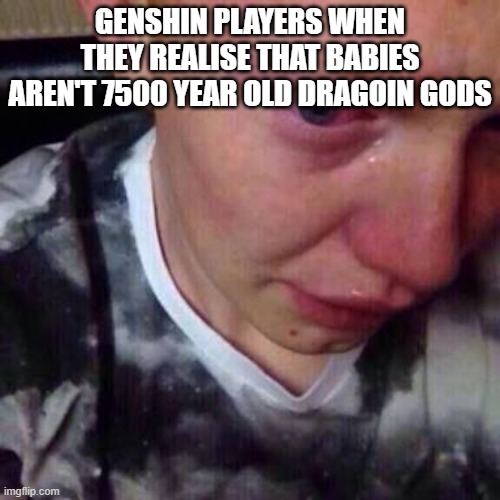 literally them | GENSHIN PLAYERS WHEN THEY REALISE THAT BABIES AREN'T 7500 YEAR OLD DRAGOIN GODS | image tagged in feel like pure shit,genshin impact | made w/ Imgflip meme maker