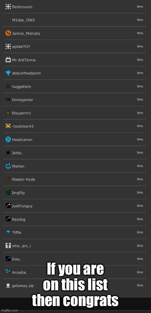 My first followed ppl | If you are on this list then congrats | made w/ Imgflip meme maker