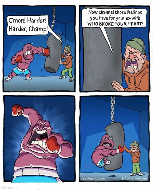 image tagged in comics,toonhole,boxer,punching bag,ex wife | made w/ Imgflip meme maker