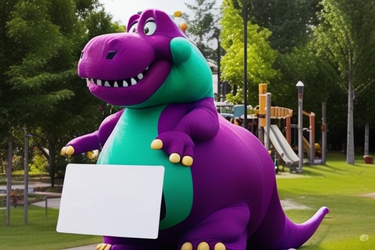 Barney Holding Sign Blank Meme Template
