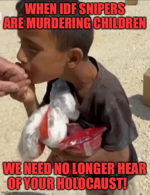 WHEN IDF SNIPERS ARE MURDERING CHILDREN; WE NEED NO LONGER HEAR OF YOUR HOLOCAUST! | made w/ Imgflip meme maker