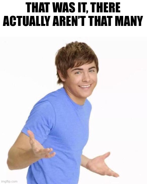 zac efron shrug | THAT WAS IT, THERE ACTUALLY AREN’T THAT MANY | image tagged in zac efron shrug | made w/ Imgflip meme maker