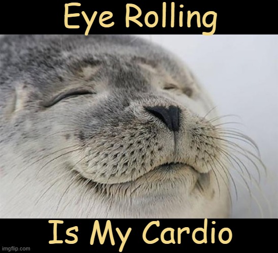 It Works! | Eye Rolling; Is My Cardio | image tagged in satisfied seal,eyeroll,exercise,it works,did you really say that | made w/ Imgflip meme maker