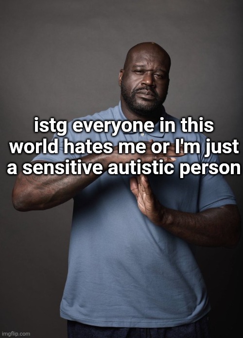 Shaq timeout | istg everyone in this world hates me or I'm just a sensitive autistic person | image tagged in shaq timeout | made w/ Imgflip meme maker