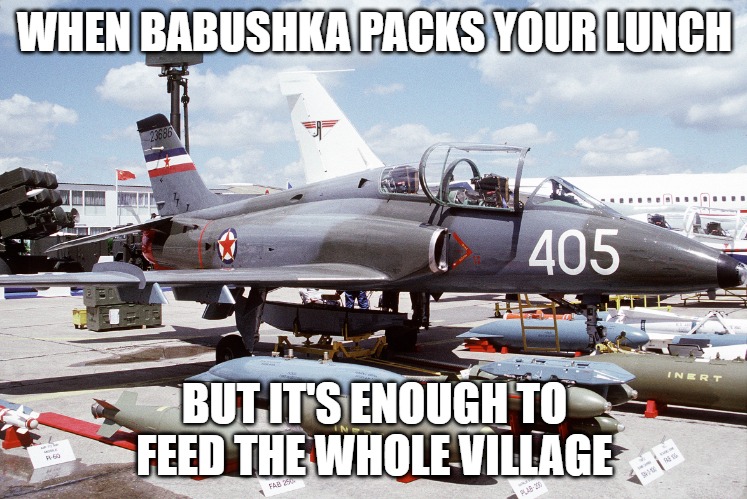 Slavic Lives Matter | WHEN BABUSHKA PACKS YOUR LUNCH; BUT IT'S ENOUGH TO FEED THE WHOLE VILLAGE | image tagged in slavic lives matter | made w/ Imgflip meme maker