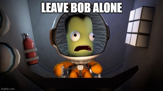 Scared Kerbal | LEAVE BOB ALONE | image tagged in scared kerbal | made w/ Imgflip meme maker
