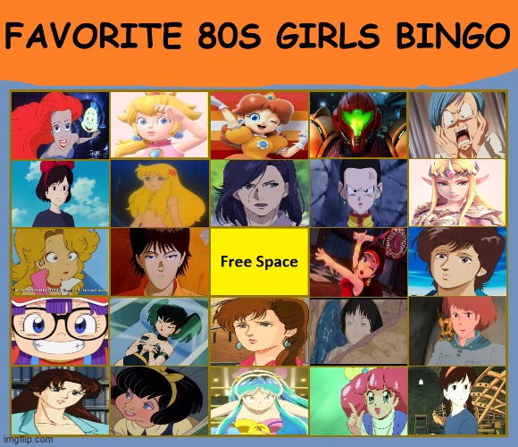Favorite 80s girls bingo | image tagged in favorite 80s girls bingo,1980s,80s girls,anime,movies,nintendo | made w/ Imgflip meme maker