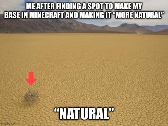 Desert | ME AFTER FINDING A SPOT TO MAKE MY BASE IN MINECRAFT AND MAKING IT “MORE NATURAL”; “NATURAL” | image tagged in desert | made w/ Imgflip meme maker