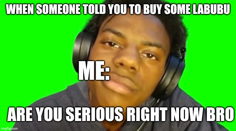IshowSpeed Are you serious right now bro? | WHEN SOMEONE TOLD YOU TO BUY SOME LABUBU; ME:; ARE YOU SERIOUS RIGHT NOW BRO | image tagged in ishowspeed are you serious right now bro | made w/ Imgflip meme maker