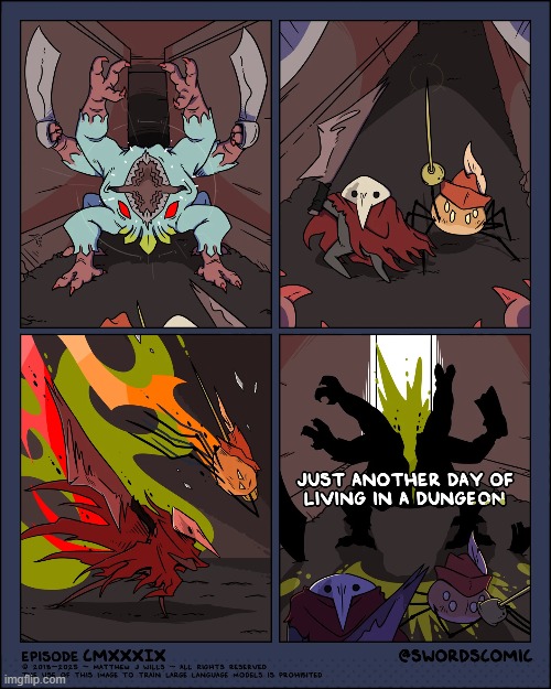 Those two are very powerful, NGL | image tagged in swords,dungeon,spider,monster,battle,teamwork | made w/ Imgflip meme maker